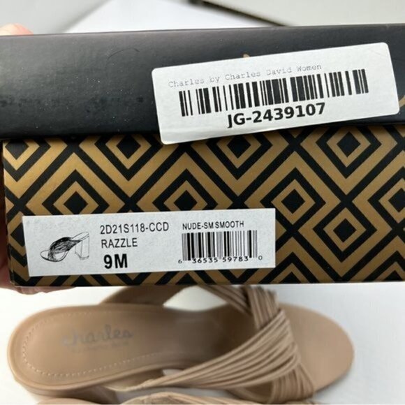 Charles David Sandals womens size 9 Razzle beige leather block heel - Picture 10 of 11